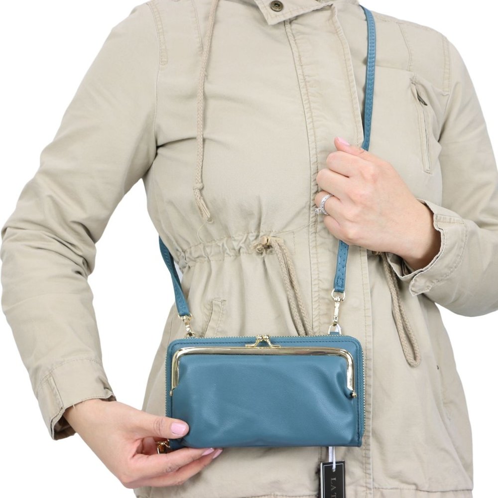 Teal Green Faux Leather Purse Wallet Cross Body Shoulder Bag Clutch Coin Purse - Picture 5 of 8